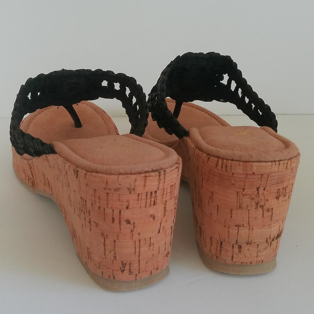 Grazie Wedge Heel Sandal 10 Black Embroidered Sugar Skull Woven Upper Cork Sole - Picture 7 of 14